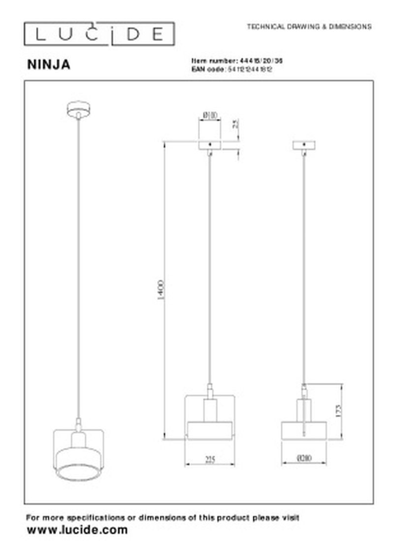 Lucide NINJA - Závesné svetlo - 1xE27 - Sivé
